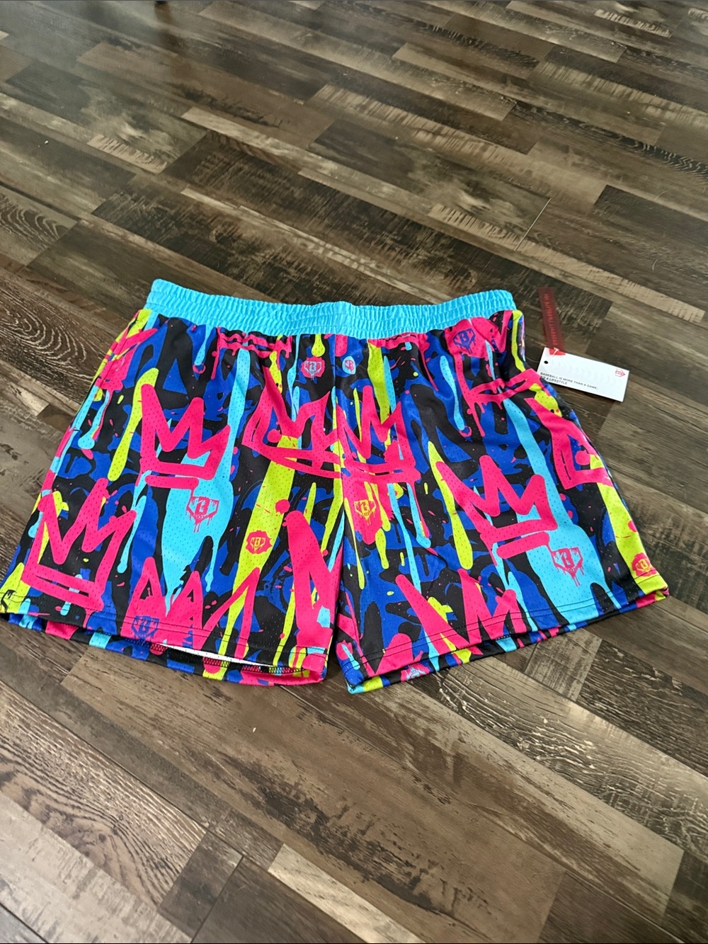 Neon Graffiti Athletic Shorts in Blue, Pink & Yellow